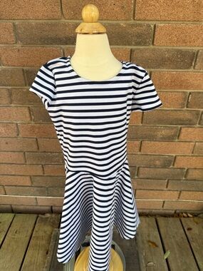 Tommy Hilfiger Navy and White Striped Girls Casual Dress Size 10